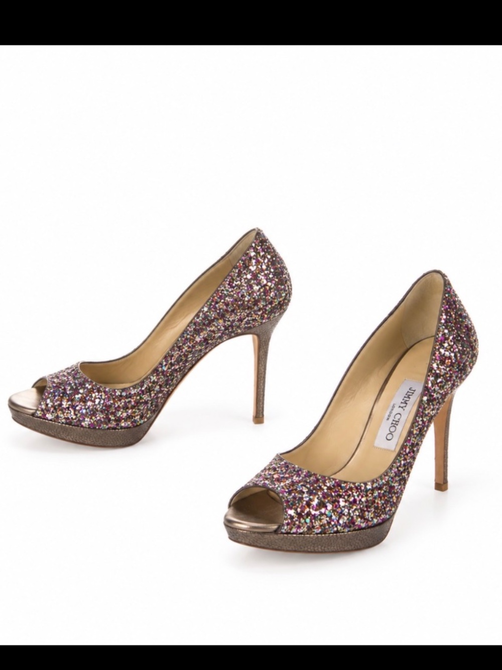 Jimmy Choo Glitter Peep Toe Platform Pumps 7 37 Multicolor Pink Party Disco